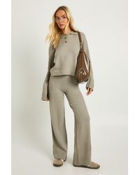 Boohoo - Collared Button Down Oversized Knitted Sweater And Straight Leg Trouser Co-Ord - Lyst
