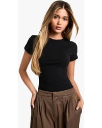 Boohoo - Basics Fitted Ringer Cap Sleeve Top - Lyst