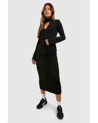 Boohoo - Ripple Rib Cut Out Roll Neck Midaxi Dress - Lyst