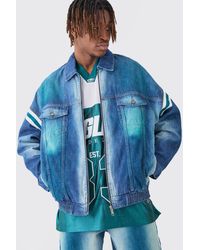 Boohoo - Nfl Eagles Oversized Zip Applique Tinted Jean Jacket - Lyst