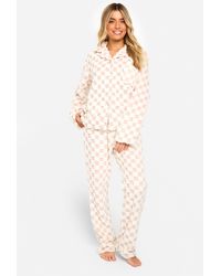 Boohoo - Pijama Con Botones Y Estampado De Cuadros En Rosa Pastel - Lyst