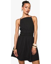Boohoo - Tall Linen Look Ruched Mini Dress - Lyst
