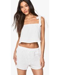 Boohoo - Bridal Cheesecloth Tie Strap Cami Top & Shorts Pyjama Set - Lyst