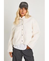 Boohoo - Teddy Button Up Jacket - Lyst