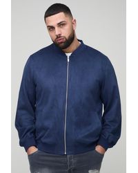 BoohooMAN - Plus Faux Suede Regular Fit Bomber Jacket - Lyst