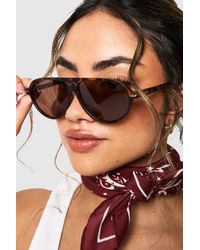 Boohoo - Tortoise Frame Aviator Sunglasses - Lyst