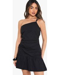 Boohoo - Linen Look Ruched Mini Dress - Lyst