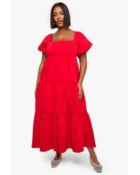 Boohoo - Plus Tiered Puff Sleeve Midaxi Smock Dress - Lyst