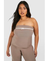 Boohoo - Plus Bow Detail Fold Over Bandeau Top - Lyst