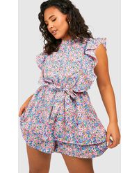 Boohoo - Plus Woven Ditsy Floral Ruffle Romper - Lyst