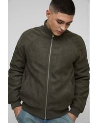 BoohooMAN - Raglan Regular Fit Funnel Neck Faux Suede Bomber Jacket - Lyst