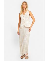 Boohoo - Linen Look Tile Print Waistcoat & Column Maxi Skirt - Lyst