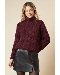 Dorothy Perkins - Chunky Cable Knit Roll Neck High Low Hem Sweater - Lyst