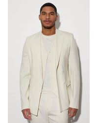 Boohoo - Tall Double Breasted Slim Linen Suit Jacket - Lyst