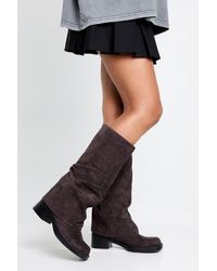 Boohoo - Faux Suede Campus Ruched Foldover Boots - Lyst