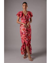 Coast - Short Sleeve Chiffon Maxi Dress With Frills - Lyst