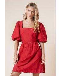 Dorothy Perkins - Petite Embroidered Square Neck Mini Dress - Lyst
