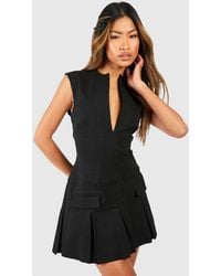 Boohoo - Tailored Notch Neck Pleated Mini Dress - Lyst