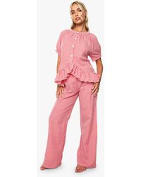 Boohoo - Gingham Oversized Frill Detail Short Sleeve Shirt & Pants Pyjama Set - Lyst