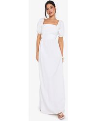 Boohoo - Tall Linen Puff Sleeve Maxi Dress - Lyst