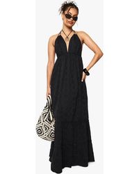 Boohoo - Broderie Anglaise Halter Neck Maxi Dress - Lyst