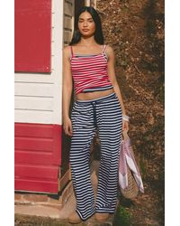Boohoo - Stripe Ribbed Wide Leg Trouser - Lyst