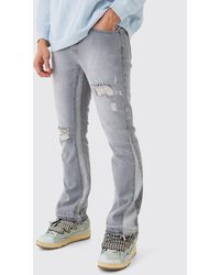 Boohoo - Slim Flare Distressed Panel Jeans - Lyst