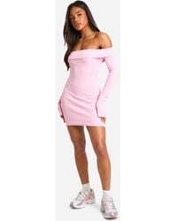 Boohoo - Basic Rib Bardot Mini Dress - Lyst