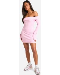Boohoo - Basic Rib Bardot Mini Dress - Lyst