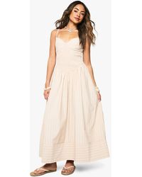 Boohoo - Stripe Shirred Waist Detail Smock Maxi Dress - Lyst