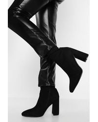 Boohoo - Wide Fit Suedette Pointed Block Heel Sock Boots - Lyst