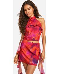 Boohoo - Printed Frill Detail Woven Top - Lyst