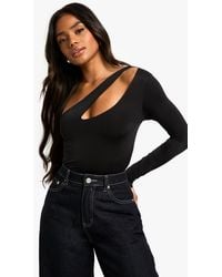 Boohoo - Double Layer Slinky Cut Out One Shoudler One Piece - Lyst