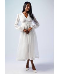 Oasis - Organza V Neck Button Through Bridal Midi Dress - Lyst
