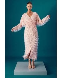 Coast - Muse Long Sleeve Feather Detail Maxi Dress - Lyst