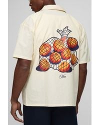 Boohoo - Oversized Revere Fruit Print Stripe Shirt - Lyst