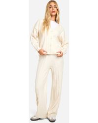Boohoo - Soft Knit Thick Ribbed Cardigan And Wide Leg Trouser Set - Lyst
