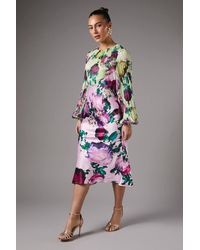 Coast - Mixed Print Chiffon Top Satin Skirt Midi Dress - Lyst