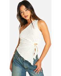 Boohoo - Textured One Shoulder Dipped Hem Top - Lyst