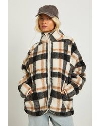 Boohoo - Check Oversized Teddy Jacket - Lyst