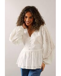 Wallis - Broderie Button Peplum Blouse - Lyst