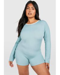 Boohoo - Plus Rib Contrast Binding Playsuit - Lyst