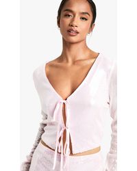 Boohoo - Petite Sequin Tie Front Top - Lyst