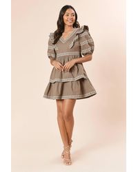 Dorothy Perkins - Embroidered Trim Ruffle Shoulder Mini Dress - Lyst