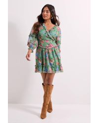 Dorothy Perkins - Petite Floral Ruffle Trim Wrap Front Printed Mini Dress - Lyst