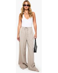 Boohoo - Pinstripe Tie Waist Tailored Wide Leg Trousers - Lyst