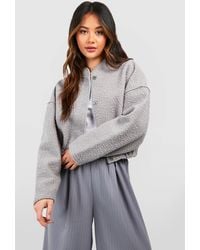 Boohoo - Oversized Crop Wool Look Bomber Jacket - Lyst
