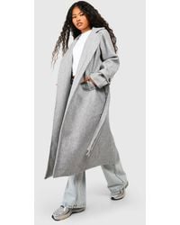 Boohoo - Petite Belted Wool Look Trench - Lyst