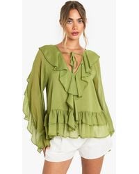 Boohoo - Chiffon Ruffle Smock Blouse - Lyst