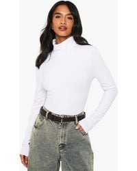 Boohoo - Petite Basic Roll Neck Long Sleeve One Piece - Lyst
